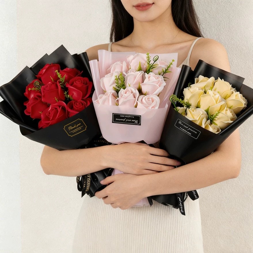 Dried Flower Bulk - 9 Heads Soap Flower Rose Bouquet