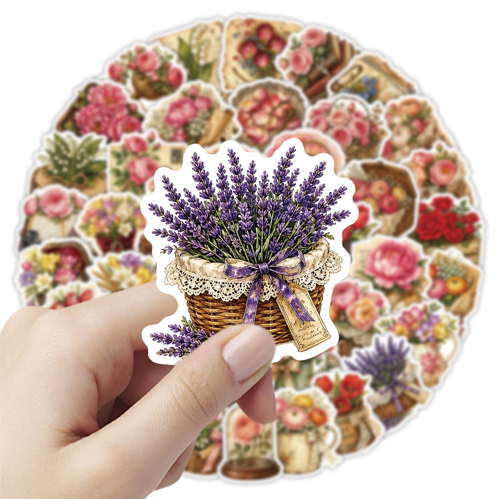 50Pcs Vintage Floral Stickers  - Dried Flower Bulk 评论和价格