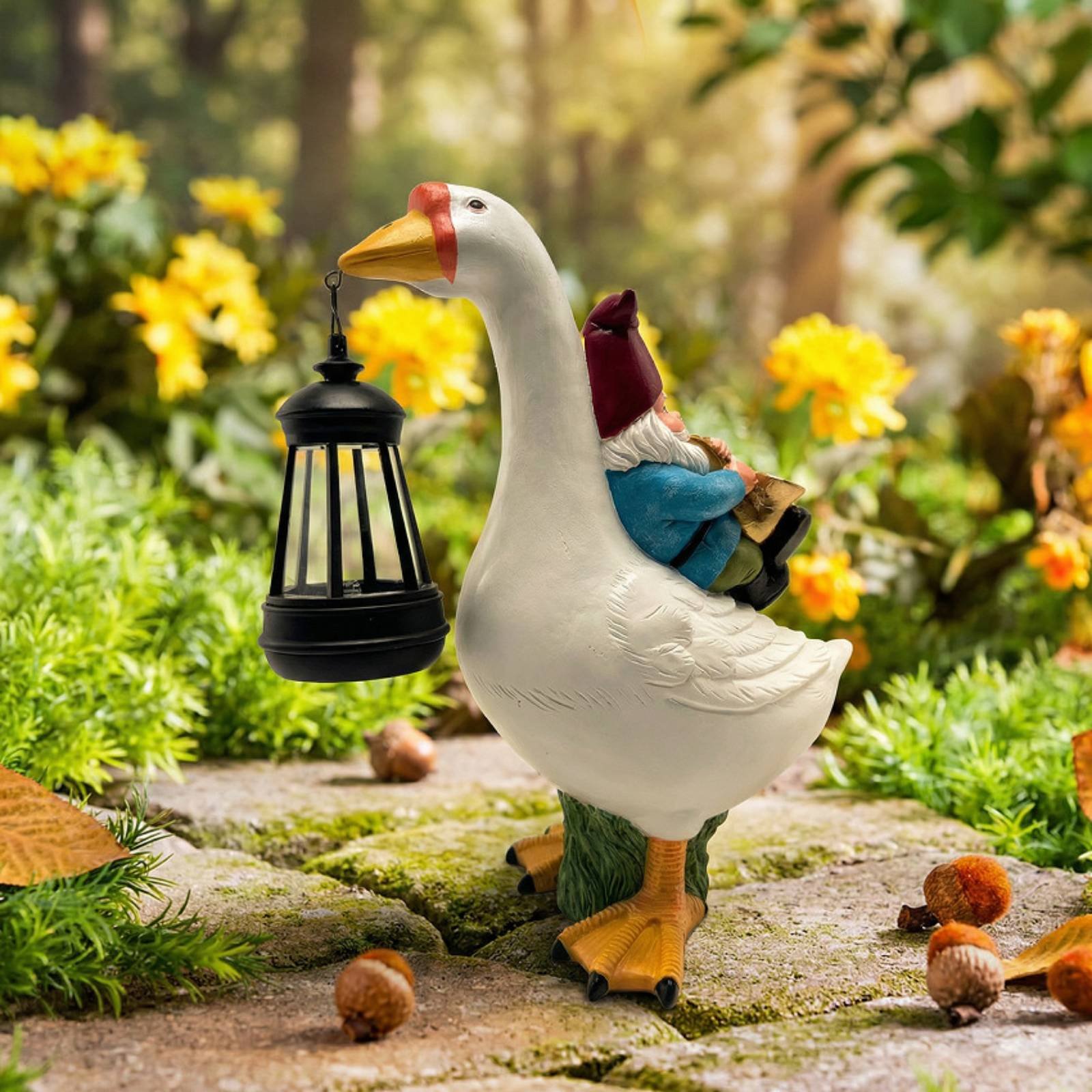 Gnome Riding Goose Statue Weat - Crafting Resin 评论和价格